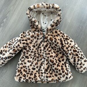 Little Me Leopard Print Faux Fur Hooded Jacket 24 months